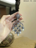 Pearlie , elegant Black  Gold Finish White stone studded dangling earrings for women -SANDY001BG