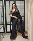 Bollywood Celebrity Baghyashree  Inspired Magic Faux Georgette Saree with Heavy Designer Blouse-MOE001BRBS