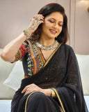 Bollywood Celebrity Baghyashree  Inspired Magic Faux Georgette Saree with Heavy Designer Blouse-MOE001BRBS