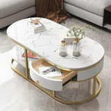 Elegant Gold Finish Stainless Steel Double Marble Drawer Table -MK001DMD