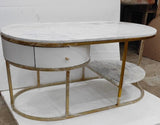 Elegant Gold Finish Stainless Steel Double Marble Drawer Table -MK001DMD