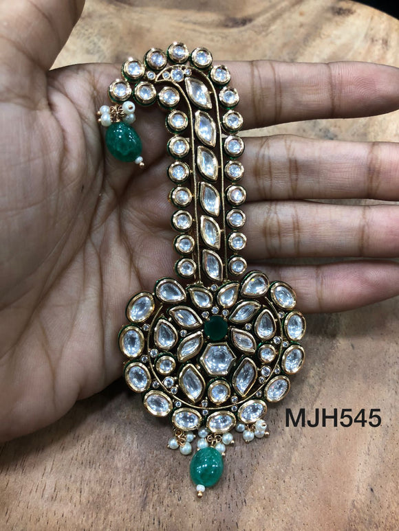 Amarnath, elegant Gold finish Royal Brooch / Safa   Kalangi Brooch  with Green  beads for Men -SANDY001RKF