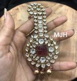 Ranveer , elegant Gold finish Royal Brooch / Safa   Kalangi Brooch with Carved Ruby stone for Men -SANDY001RKA