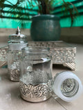 Set of 2 , Glass jars with German Silver Work  on bottom and top-GRIH001GSJ