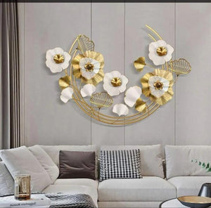 Gold  finish Floral Design Metal Wall Art for Decoration-GRIH001WD
