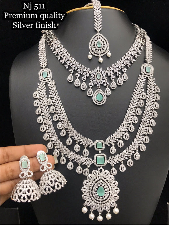 Pastel green stone studded American Diamond Necklace Combo for Women-LR001DNCPG