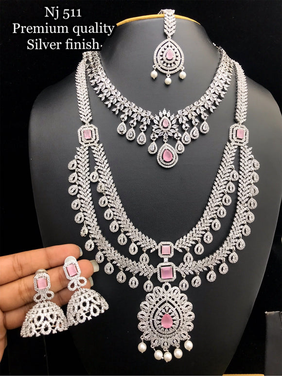 Pastel Pink  stone studded American Diamond Necklace Combo for Women-LR001DNCPP