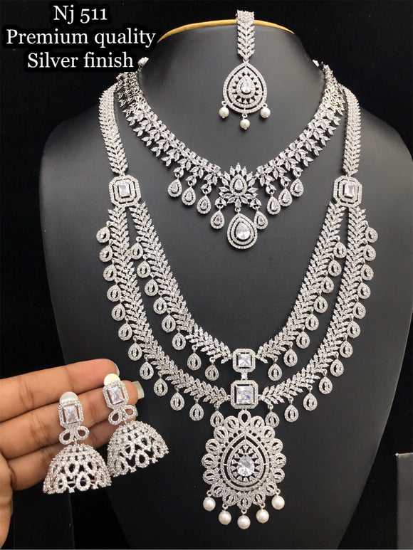 Sparkling White   stone studded American Diamond Necklace Combo for Women-LR001DNCW