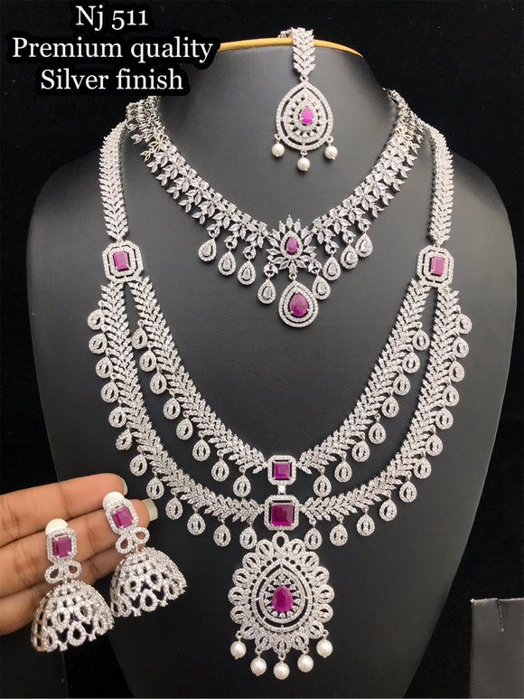 Ruby Pink  stone studded American Diamond Necklace Combo for Women-LR001DNCRP
