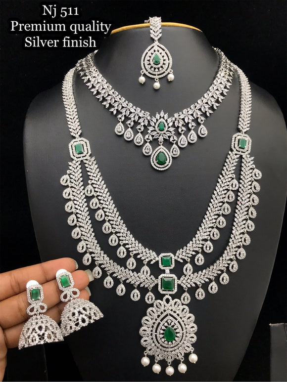 Jade  Green stone studded American Diamond Necklace Combo for Women-LR001DNCJG