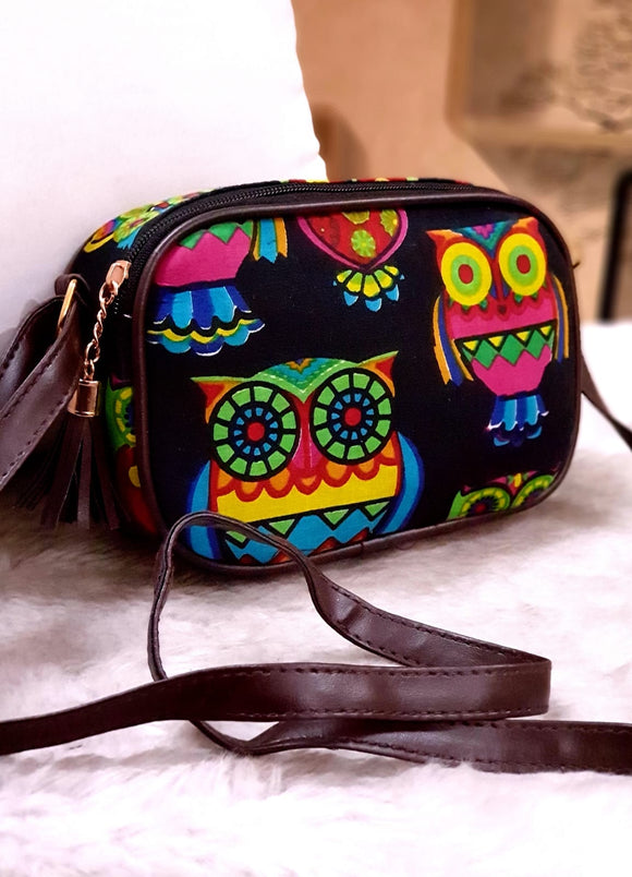Elegant  Owl  Design Oval Sling Bag for Women -TBC001OSW