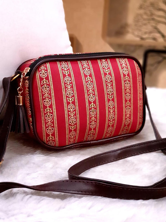 Elegant  Red   Designer Oval Sling Bag for Women -TBC001OSR
