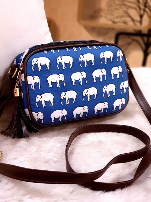 Elegant  Blue and White   Designer Oval Sling Bag for Women -TBC001OSBW