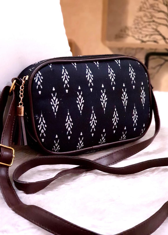 Elegant  Black and White  Designer Oval Sling Bag for Women -TBC001OSBW