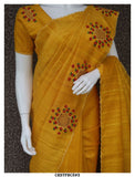 Hand Embroidery and Cutwork on Rawsilk Saree with Blouse Piece-KIA001RSCW