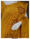 Hand Embroidery and Cutwork on Rawsilk Saree with Blouse Piece-KIA001RSCW