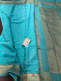 Blue shade Pure Crepe Silk Handloom Saree with Soft Silky Zari Weaves and Gold Weaves All over -PRIYA001WCSSB