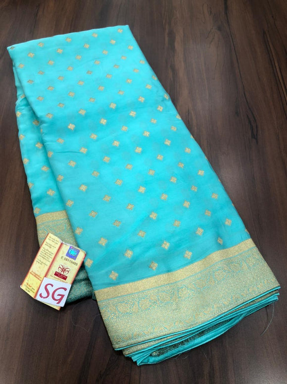 Blue shade Pure Crepe Silk Handloom Saree with Soft Silky Zari Weaves and Gold Weaves All over -PRIYA001WCSSB