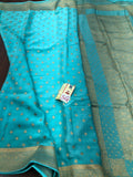 Blue shade Pure Crepe Silk Handloom Saree with Soft Silky Zari Weaves and Gold Weaves All over -PRIYA001WCSSB