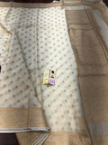 White  shade Pure Crepe Silk Handloom Saree with Soft Silky Zari Weaves and Gold Weaves All over -PRIYA001WCSSW