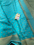 Blue shade Pure Crepe Silk Handloom Saree with Soft Silky Zari Weaves and Gold Weaves All over -PRIYA001WCSSB