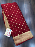 Maroon shade Pure Crepe Silk Handloom Saree with Soft Silky Zari Weaves and Gold Weaves All over -PRIYA001WCSSM