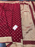 Maroon shade Pure Crepe Silk Handloom Saree with Soft Silky Zari Weaves and Gold Weaves All over -PRIYA001WCSSM