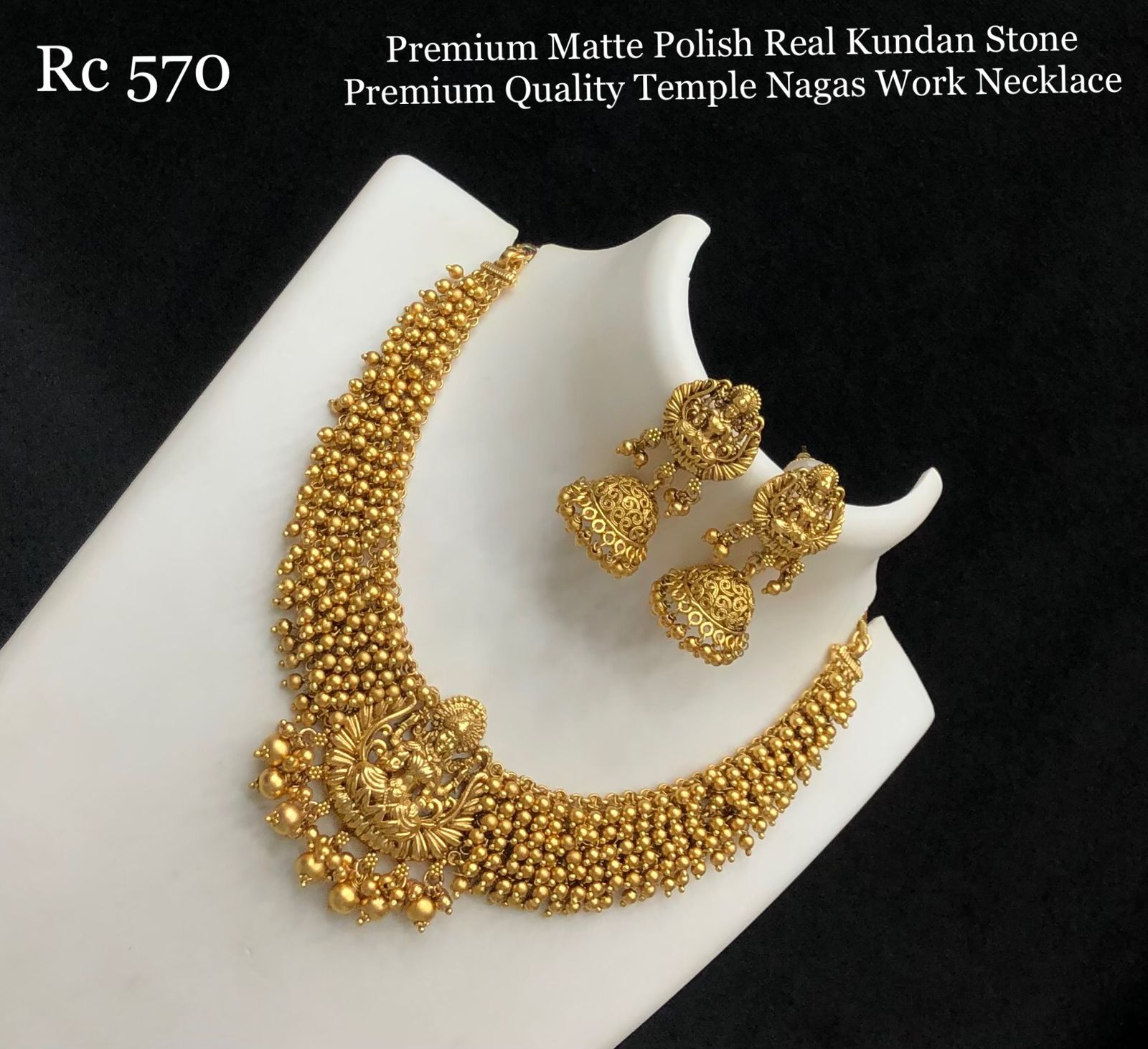 Durga Lakshmi matte gold finish Maggam work Necklace Set for