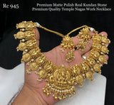 Premium Quality Matte Polish Real Kundan Stone Temple Ngas Work Necklace set for women -LR001MWNS