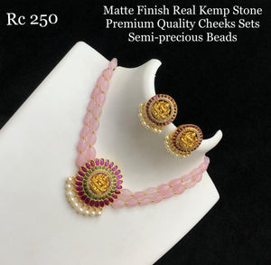 Barhi , Matte finish real kemp stone premium quality choker set with semi precious beads -LR001CB