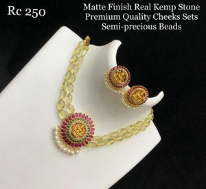 Sarangi , Matte finish real kemp stone premium quality choker set with semi precious beads -LR001CLS