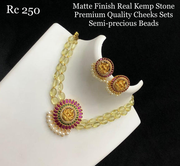 Sarangi , Matte finish real kemp stone premium quality choker set with semi precious beads -LR001CLS