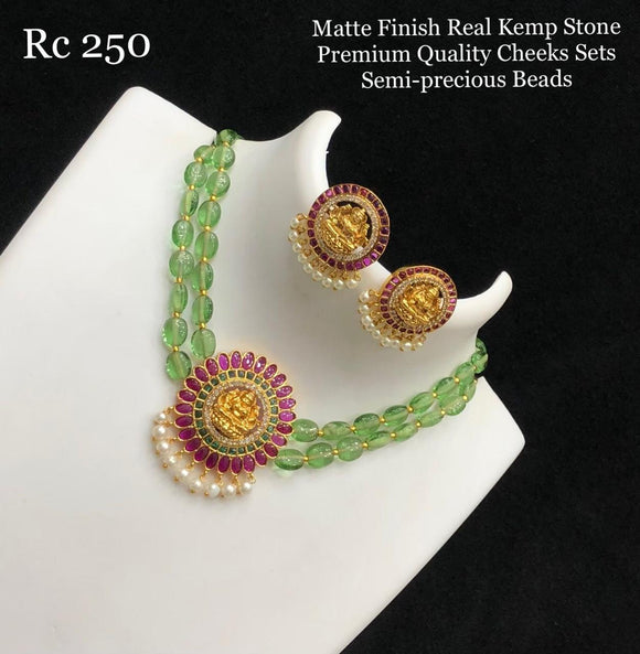 Shikehee , Matte finish real kemp stone premium quality choker set with semi precious beads -LR001CLG