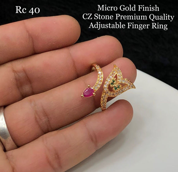 Tulips , elegant gold finish white stones studded Finger Ring for women -LR001PRT