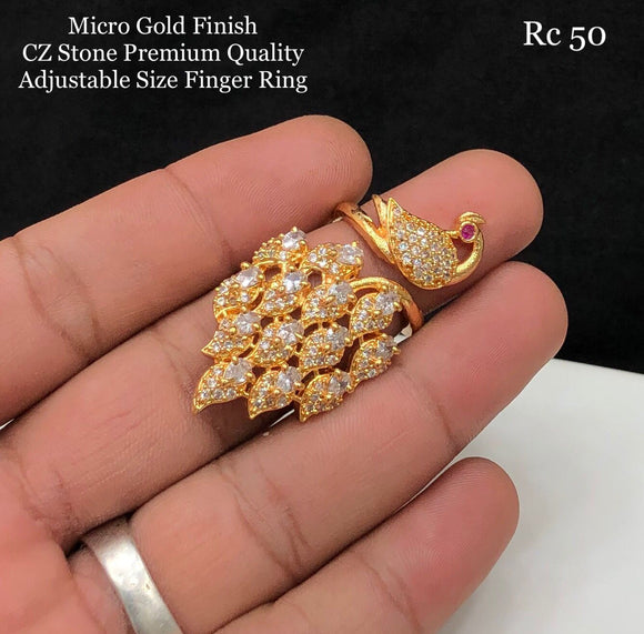 Mehapriya , elegant gold finish white stones studded peacock design Statement  ring for women -LR001PR