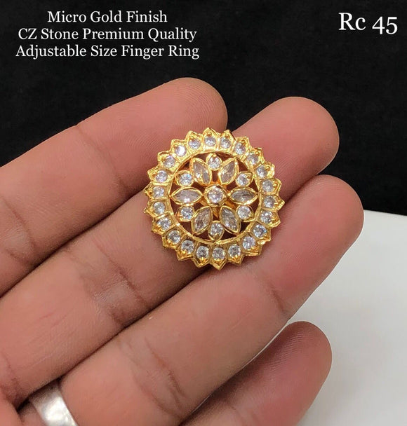 Lakshmi priya , elegant gold finish white stones studded  Statement  ring for women -LR001PRA