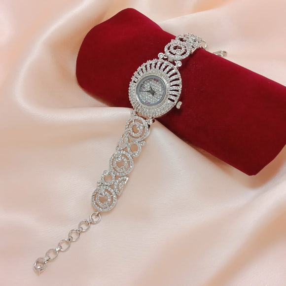 Silver  Lily , elegant Silver  finish American Diamond Watch for Women-RITU001SA