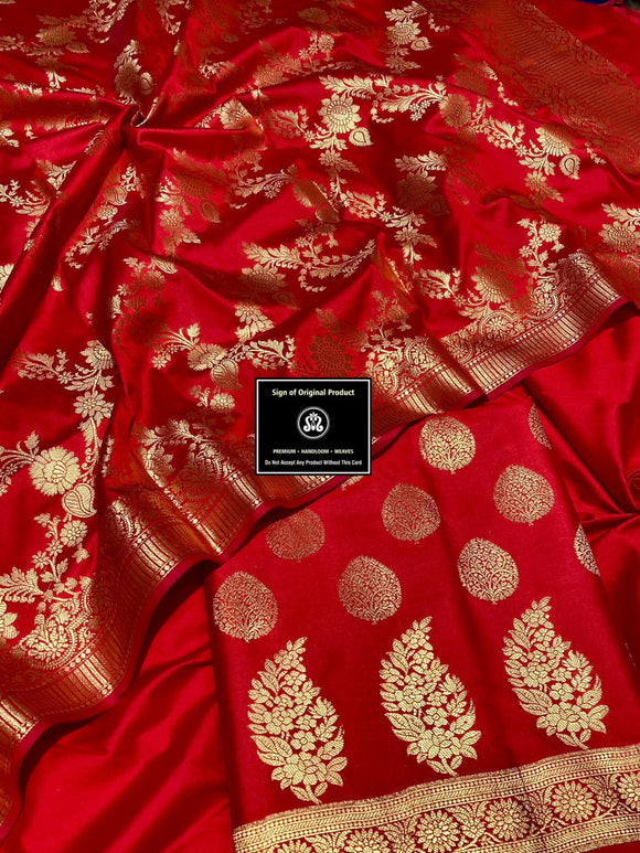Red Shade Banarasi Soft Katan Silk Salwar Suit Material For Women -RIDA001BSR