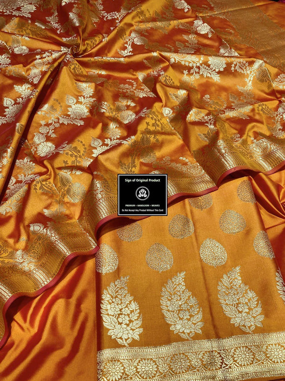 Golden Yellow  Shade Banarasi Soft Katan Silk Salwar Suit Material For Women -RIDA001BSY