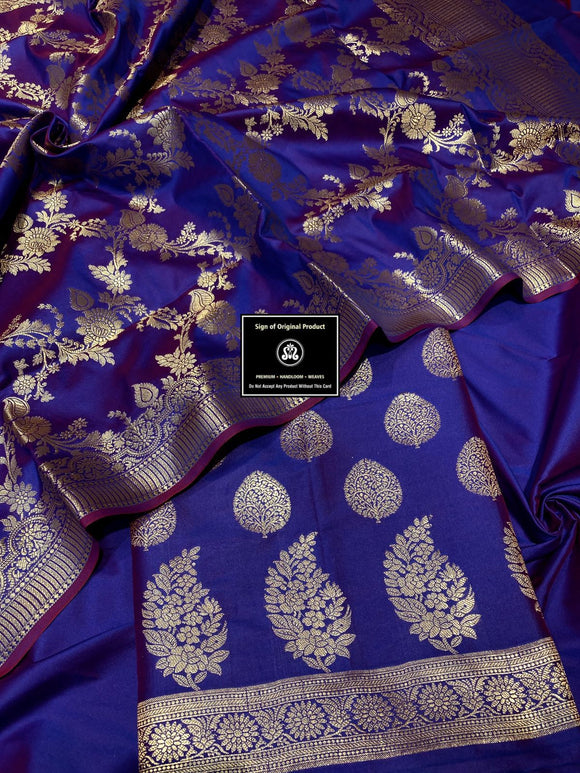 Indigo Blue  Shade Banarasi Soft Katan Silk Salwar Suit Material For Women -RIDA001BSMP