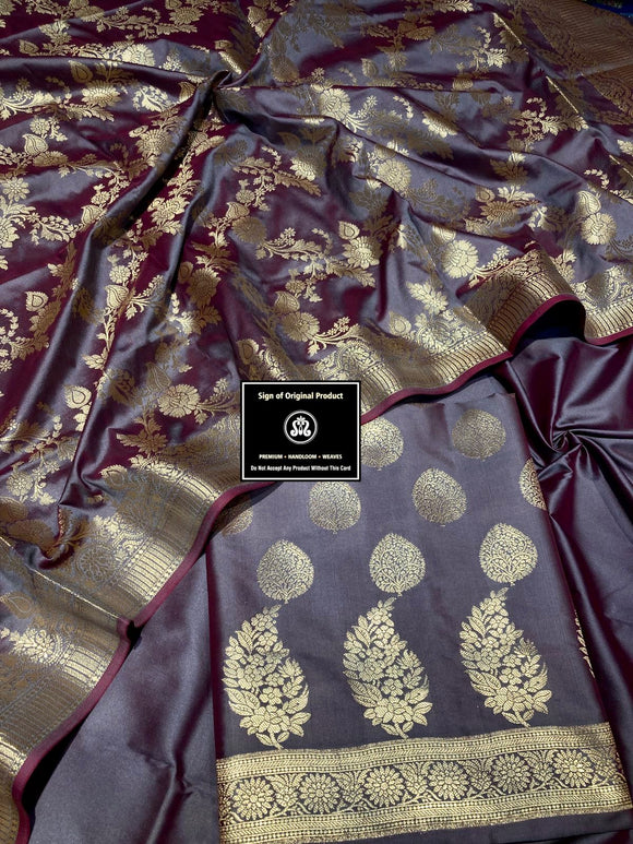 Grey  Shade Banarasi Soft Katan Silk Salwar Suit Material For Women -RIDA001BSGR