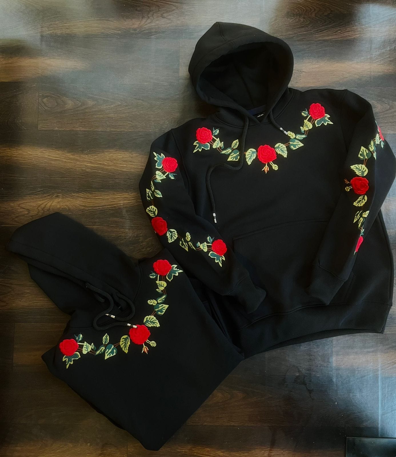 Premium Quality Black floral embroidered Hoodie Jacket for Men