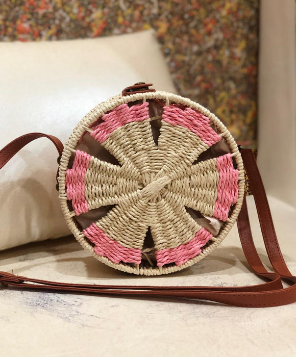 Pink Rattan Round Shape Dream Catcher Sling Bag For Women-SHARA001DCC