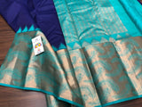 Shades of Blue, Elegant Blue Kanjivaram Silk Saree for Women-PRIYAN001KSSB