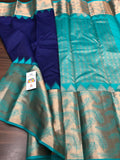 Shades of Blue, Elegant Blue Kanjivaram Silk Saree for Women-PRIYAN001KSSB