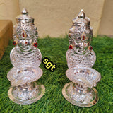 Vaibava Diya Pair in German Silver with stone work-SILI001VD