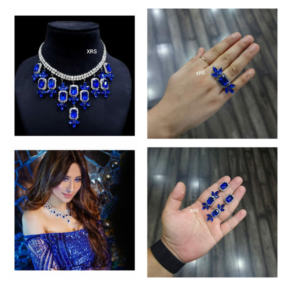 Mahira sharma inspired Stone studded  Necklace with Earrings and Ring set -RS001MS