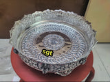Antique Finish  German Silver Asta Lakshmi Design Plate- / Urli -SILI001AP