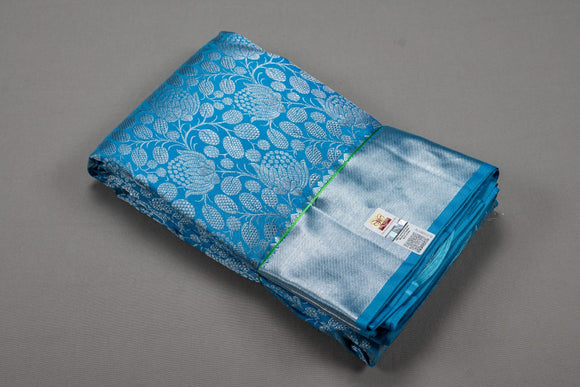 Meenakshi , Turquoise Blue Pure Kanjivaram Silk Saree with Silver Zari and Motifs-PRIYA001TSZ
