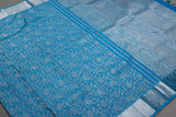 Meenakshi , Turquoise Blue Pure Kanjivaram Silk Saree with Silver Zari and Motifs-PRIYA001TSZ